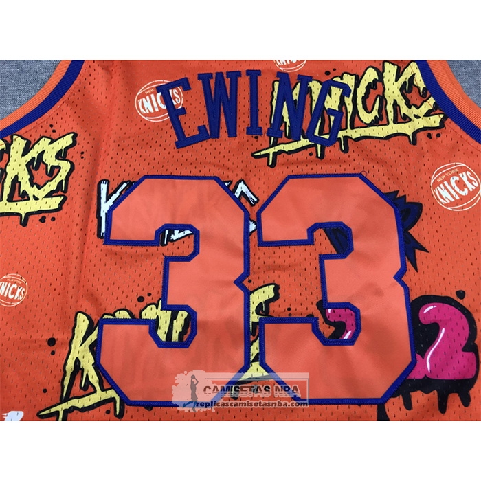 Camiseta New York Knicks Patrick Ewing NO 33 Slap Sticker Mitchell & Ness 1991-92 Naranja